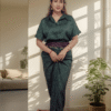 Front view of green polka dot dhoti dress Indo western fusion outfit