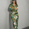 Green printed shirt with dhoti full set for women by Snehal More Designs